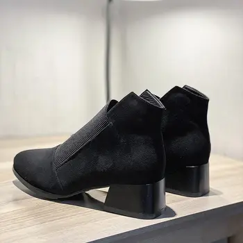 2022 г., Есенни Нови Модни обувки Челси, женски Обикновена обувки на дебелите обувки, дамски къси ботуши с остри пръсти, женски