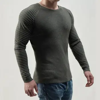 Модерен Мъжки Есенен Пуловер С Меко Кръгло деколте, Монофонични База Оборудвана Есенен Пуловер